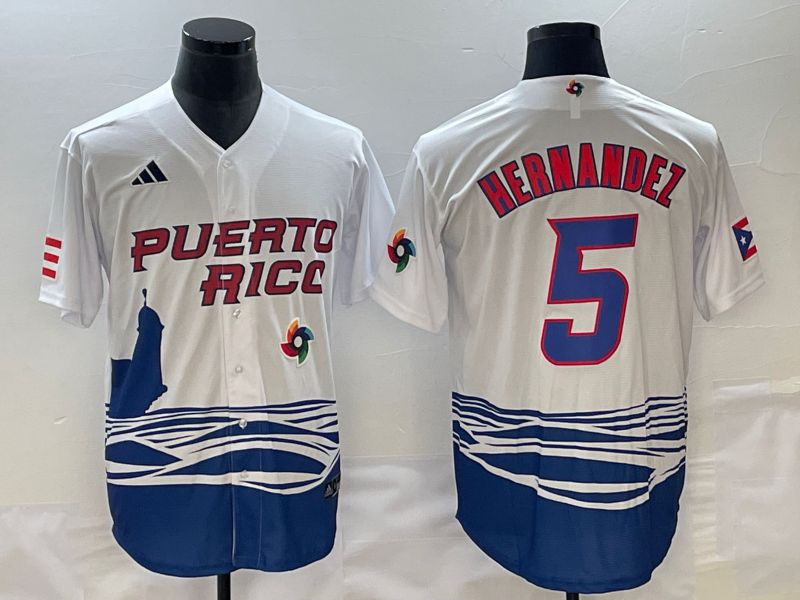 Men 2023 World Cub Puerto Rico #5 Hernandez White Nike MLB Jersey9->more jerseys->MLB Jersey